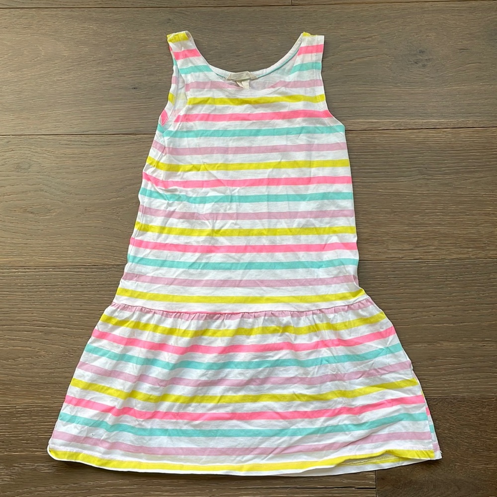 5/$25 NWOT H&M 100% Cotton Pink Yellow Lilac Teal Striped Tank Dress Size 6-8Y